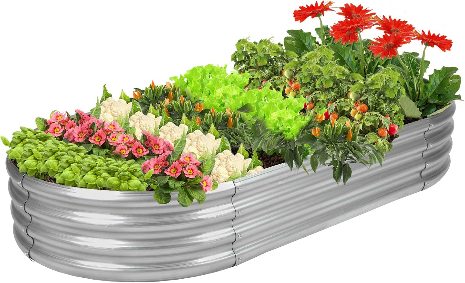 Raised Garden Bed Galvanized Planter Box Outdoor, 5Ft Oval Large Rot-Resistant Metal Garden Bed Planter for Vegetables Flower Herb (Silver) image number 3