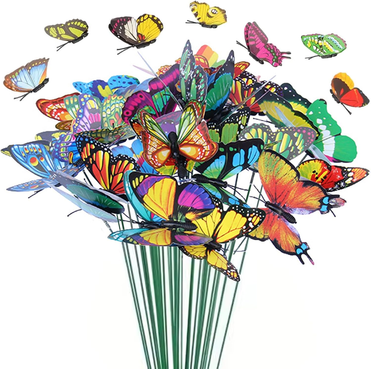 100Pcs Colorful Butterflies Stakes, PVC Waterproof Butterfly Garden Stakes Decorations for Indoor, Outdoor Yard, Patio Plant Pot, Christmas Garden Decor