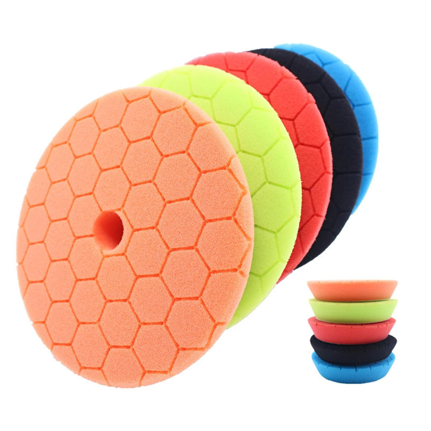 FUNFANG Buffing Polishing Pads 5 Pcs 6 Inch Large Size Sponge Polishing Pads Car Foam Buffing Sponge Pads Kit for Car Buffer Polisher Compounding Polishing Waxing image number 5
