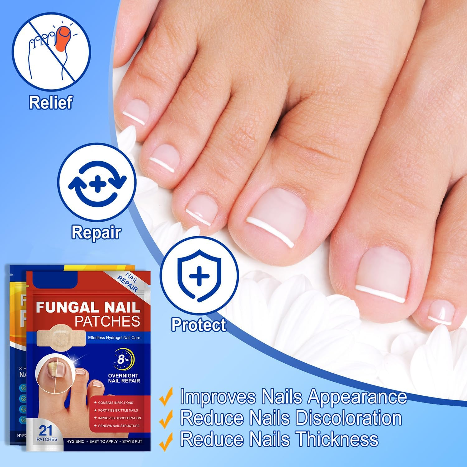 32 PCS+21 PCS Fungal Nail Patches, Toenail Treatment Patch, Nail Repair for Damaged Nails, Improve Toenail Texture, Restore Discoloration and Thickness, Suitable for Both Men and Women image number 1