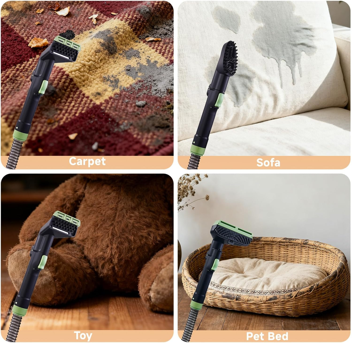 AAOBOSI 1800W Carpet and Upholstery Cleaner, Stain and Spot Remover with 17Kpa Suction, Self-Cleaning Function, 4 Cleaning Tools, Deep Cleaning for Pet Messes, Carpets, Rugs, Couch & Car, Green image number 5