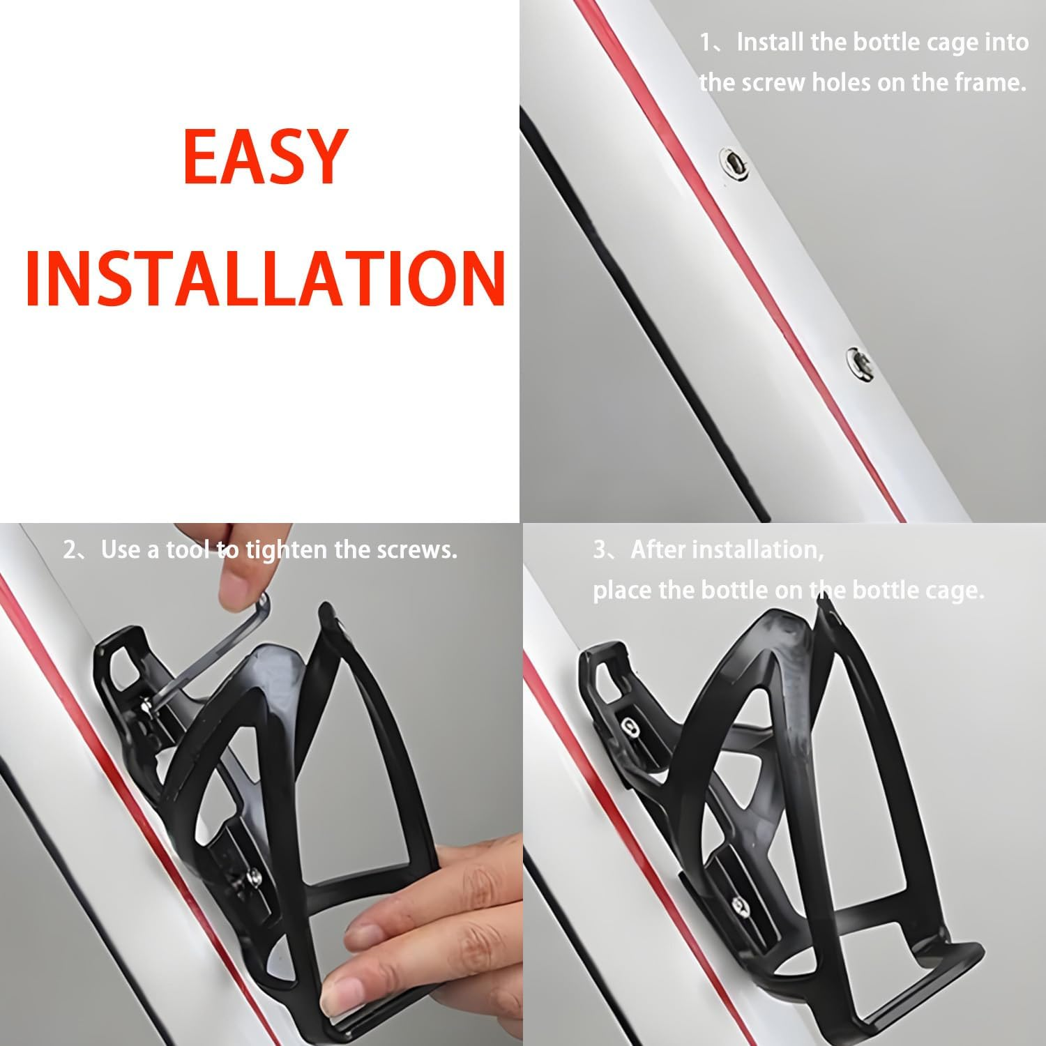 2PCS Universal Bicycle Bottle Cage,Black Bicycle Cup Holder for 500-1000 Ml Bottles,Easy to Install(Black