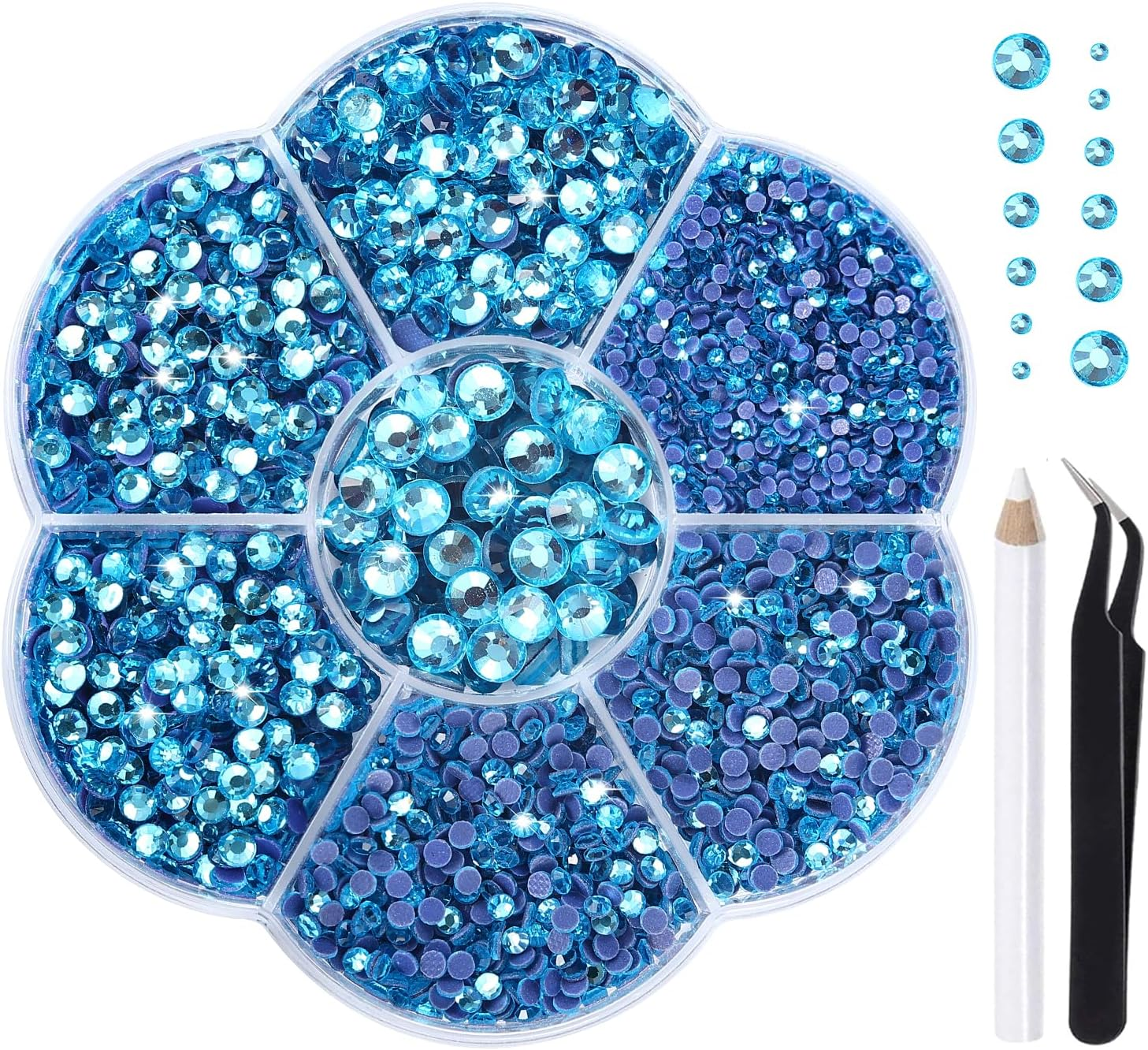 Liliume 5000Pcs Hotfix Rhinestones - 12 Colors, 6 Sizes (2Mm-4.8Mm) Glass round Crystals for Clothes, Shoes, DIY Crafts - Aquarmarine (A306) image number 1