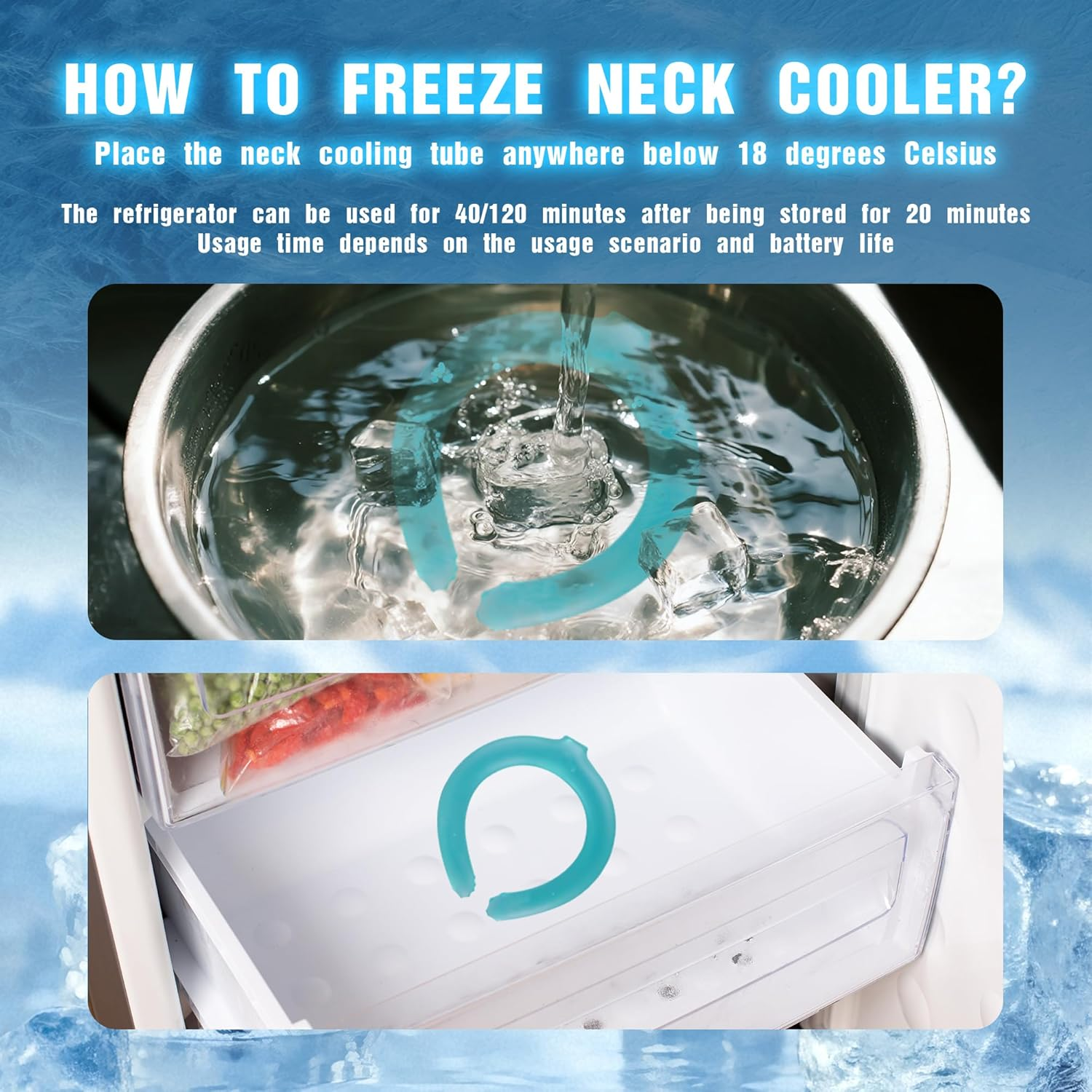 2 PCS Neck Cooling Tube, Wearable Cooling Neck Wrap for Summer Heat, Hands-Free Cold Compress Pack, Reusable Neck Cooler (Blue + Pink) image number 5