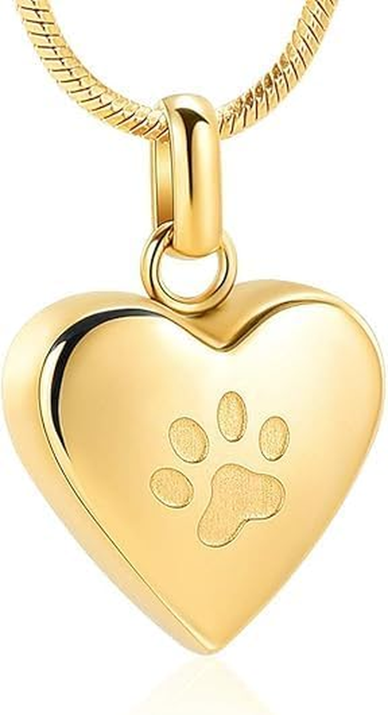 1Pcs Pet Cremation Jewelry for Ashes Pendant Paw Print Pet Heart Urn Necklace Memorial Keepsake Jewelry for Pet/Dog'S/Cat'S Ashes (Heart-Gold) image number 4