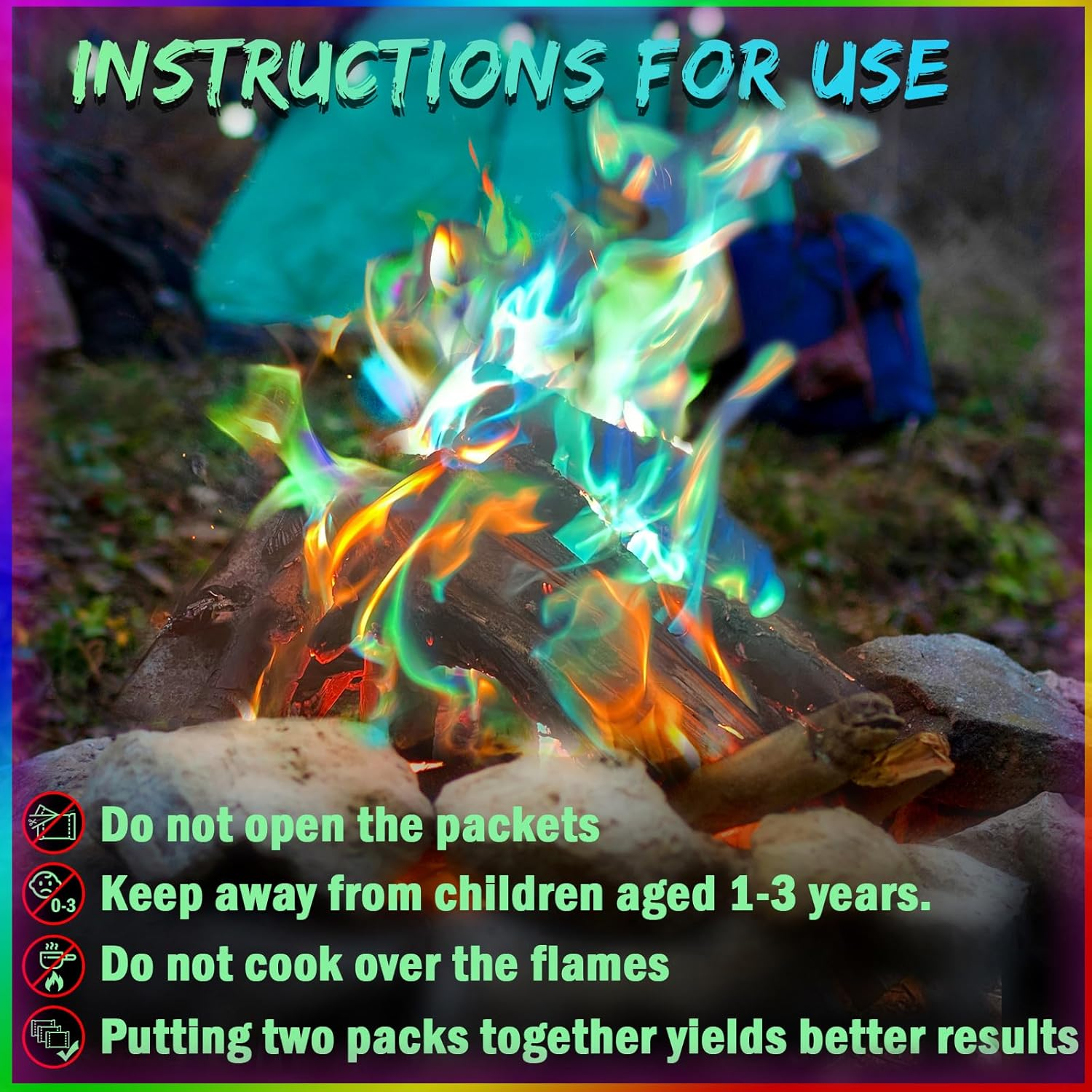 Fire Color Changing Packets [12Pack]，Color Fire Packets for Outdoor Campfires, Fire Pits, Fireplaces, Colorful Flames, Long Burn Time, Safe, Magic for Child image number 2