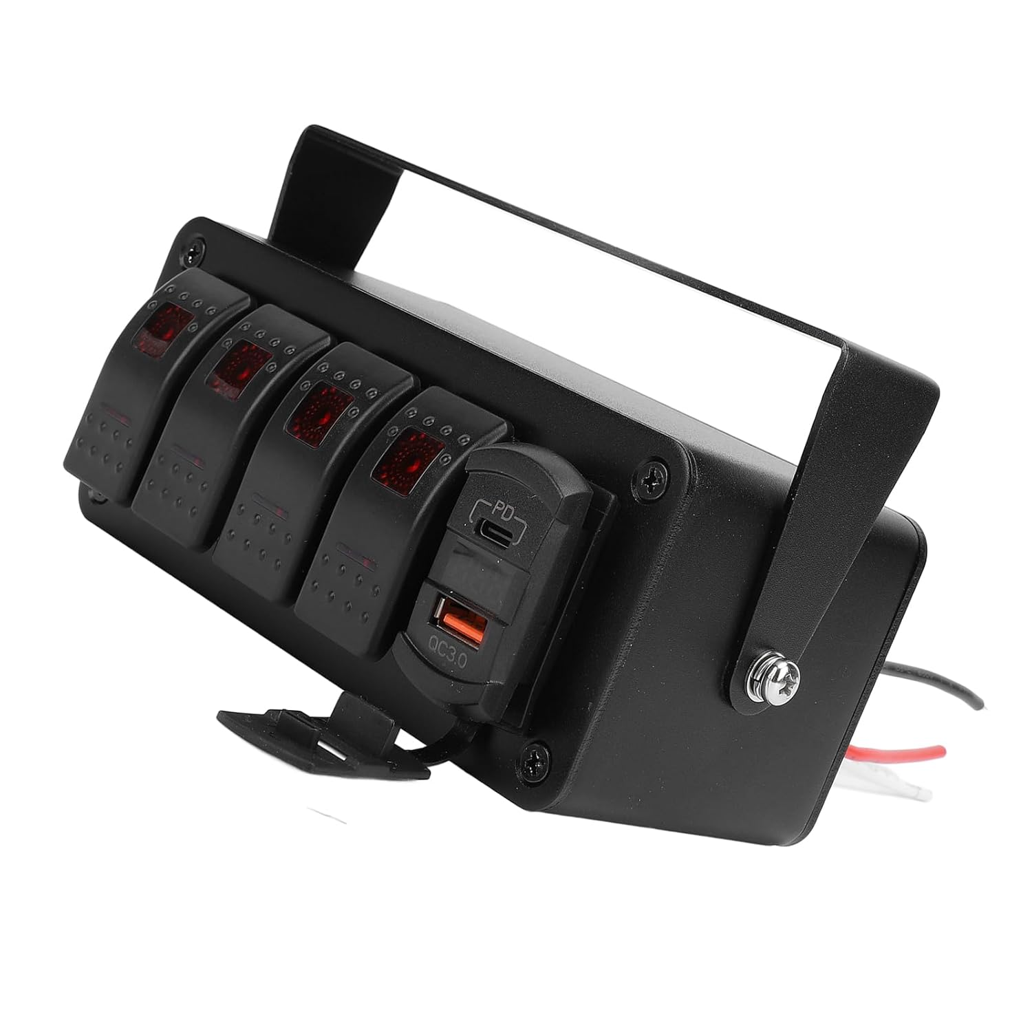 Rocker Switch Box, 12V 24V 4 Gang Rocker Toggle Switch Panel Box, 20 Amp, SPST On/Off PD Type C and QC 3.0 USB Voltmeter for Auto Automotive Lights Boats Rvs Trucks (Red Light) image number 1
