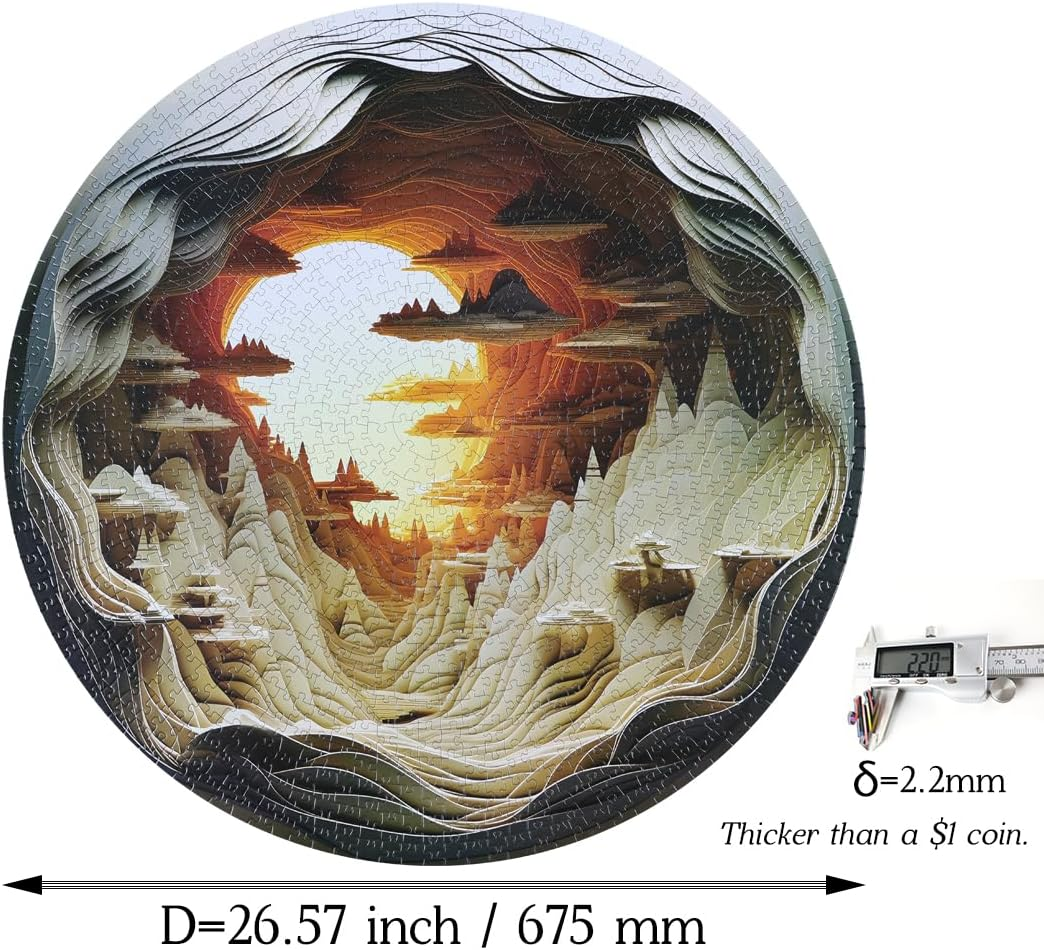 Bgraamiens Puzzle-Dawn- 3D Visual Dawn inside a Cave 1000 Pieces round Puzzle for Adult, Hard Challenge Puzzle for Adult image number 3