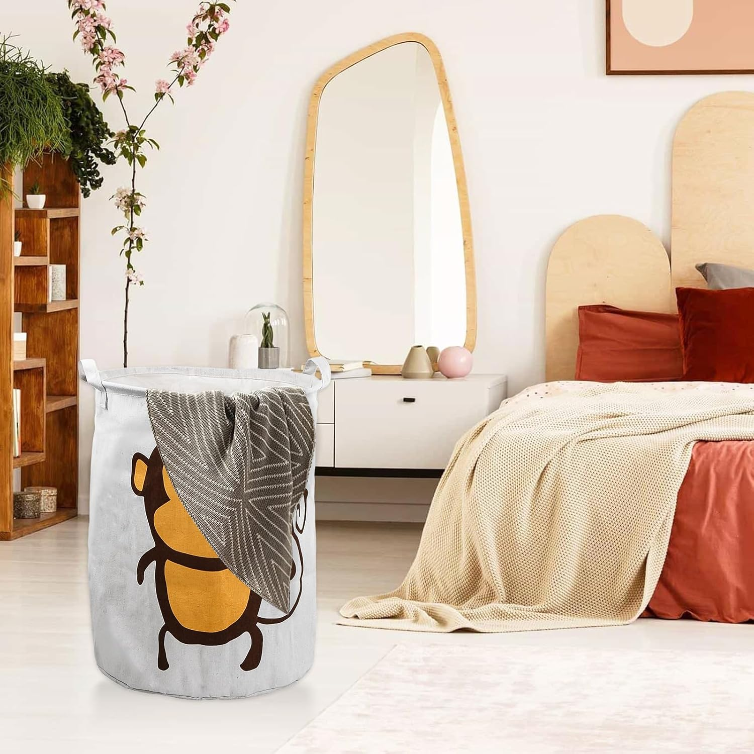 Cute Monkey Baby Laundry Basket, round Canvas Fabric Foldable Clothing Storage Basket, 40 X 50 Cm image number 3