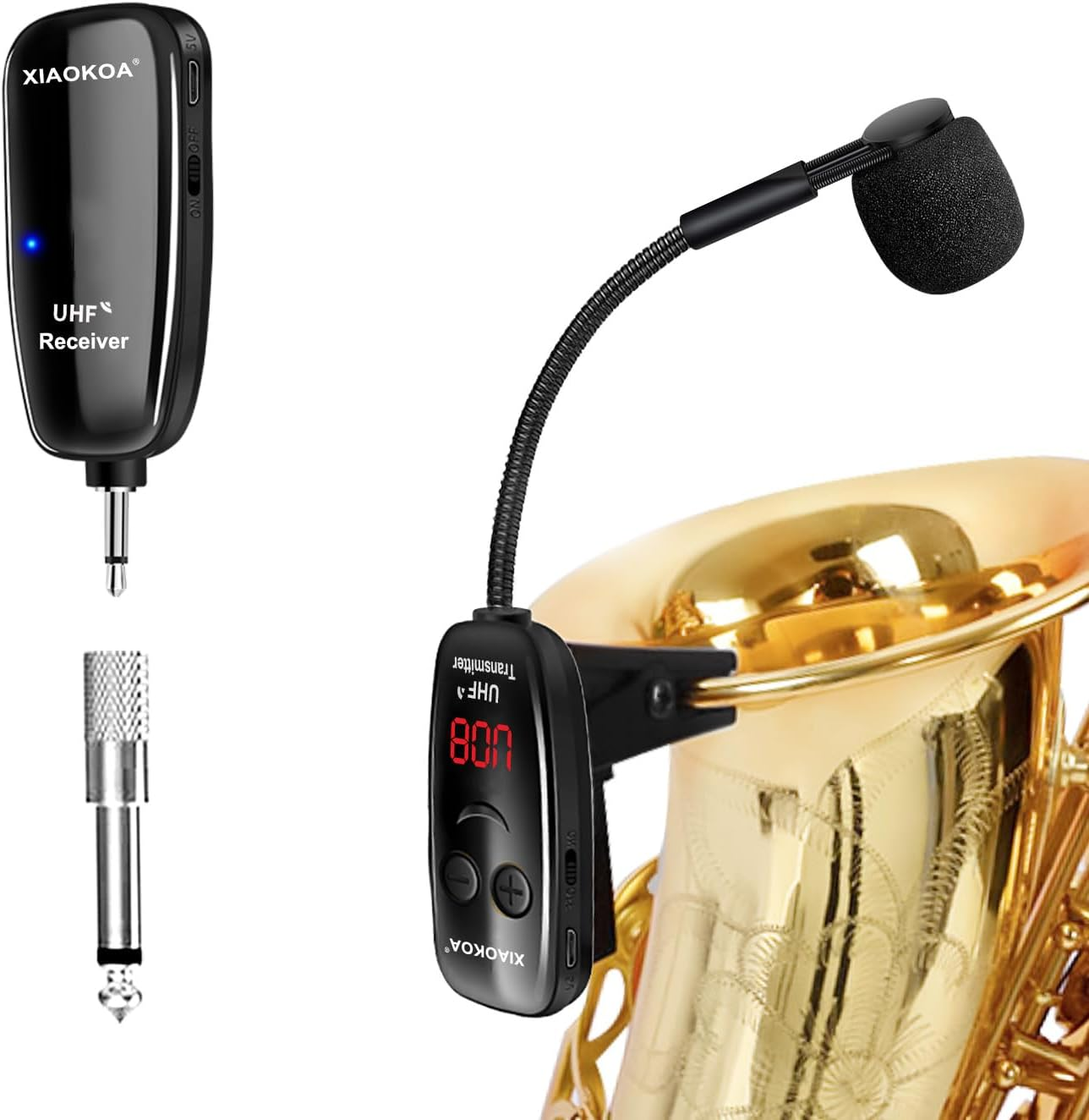 XIAOKOA UHF Wireless Instruments Microphone,Saxophone Microphone,Wireless Receiver and Transmitter,160Ft Range,Plug and Play,Great for Trumpets, Clarinet, Cello image number 1