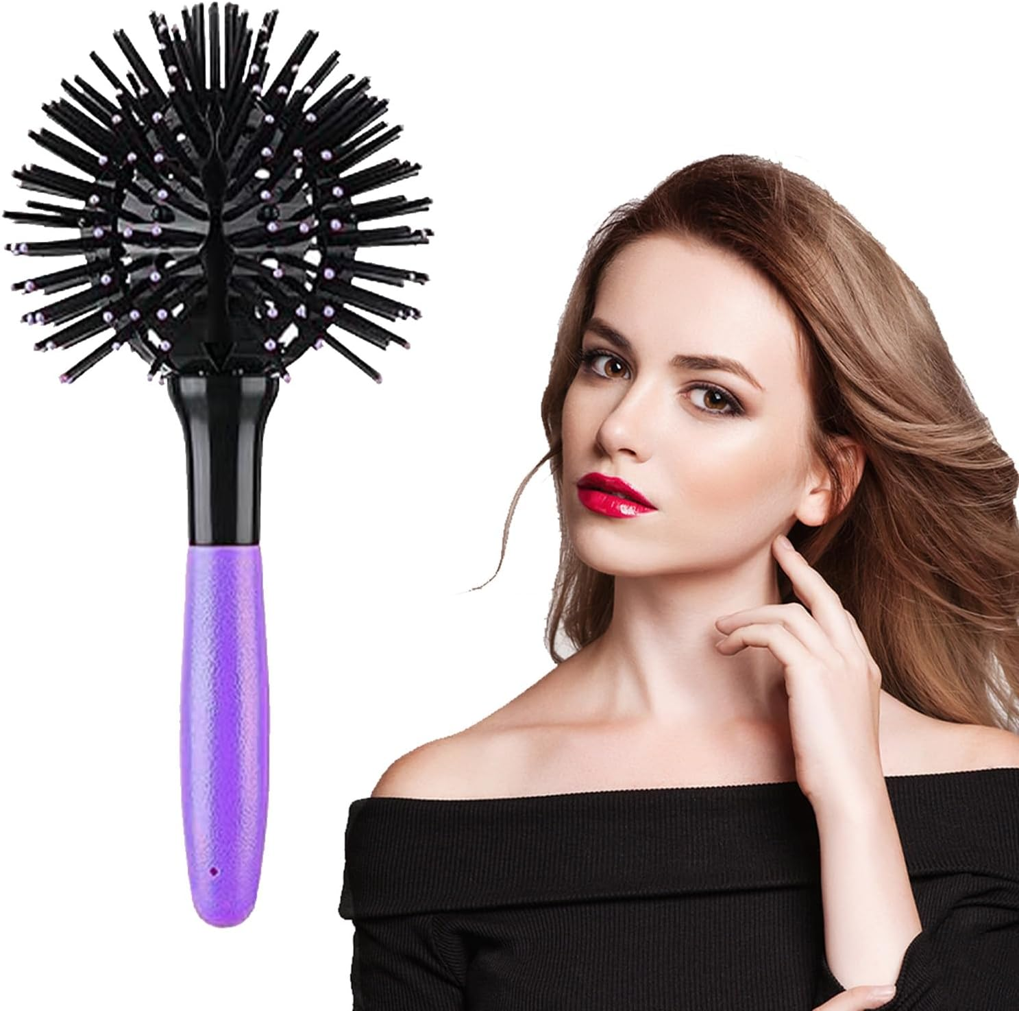Aaiffey 3D round Hair Brushes for Women - Blow Drying, Detangling 360-Degree Styling Brush for Thick Curly Hair