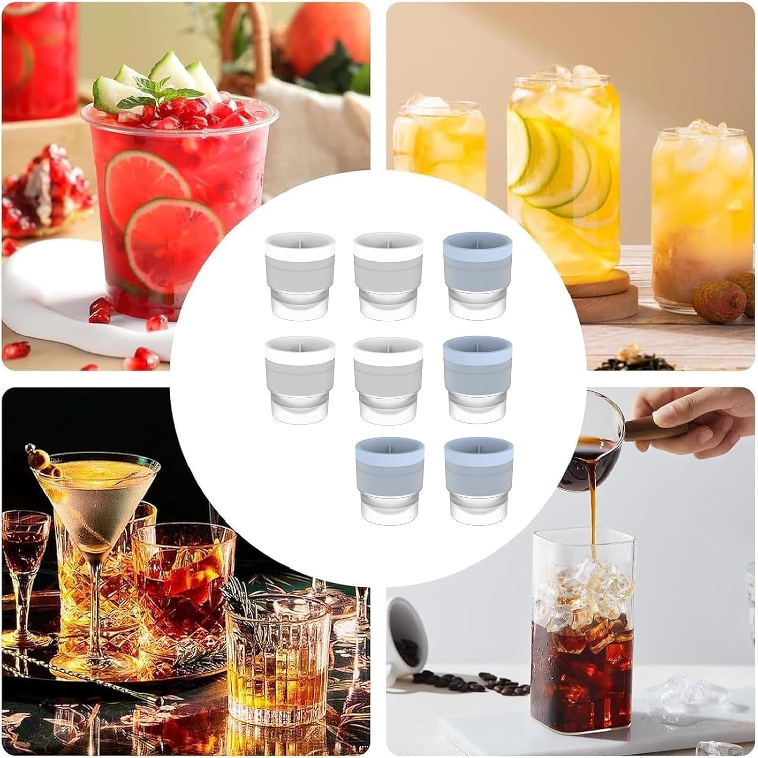 8 PCS round Ice Cube Mold, Ice Ball Mould (4 Blue + 4 White), Reusable Silicone Ice Cube Trays for Freezer, Large Ice Cubes for Whiskey, Cocktails, Coffee image number 3