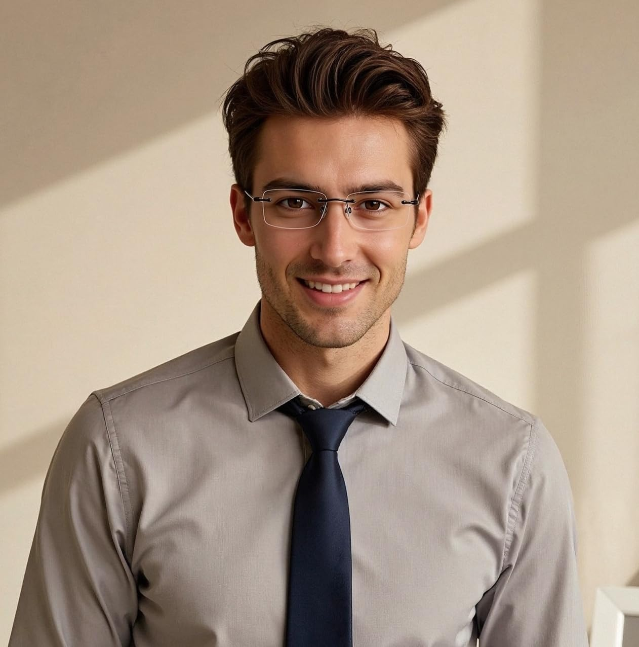 Men Women Eyeglasses Rimless Metal Lightweight Clear Lens Optical Frames Gray Glasses - Black Glasses image number 6