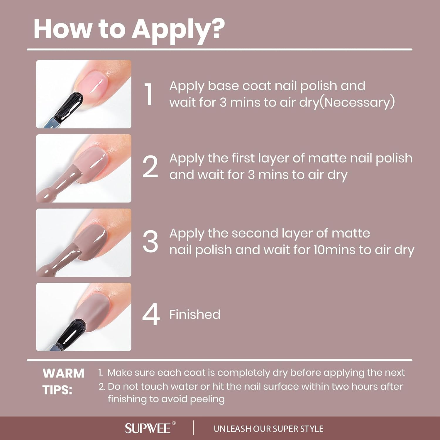 SUPWEE Matte Nail Polish 16Ml Quick Dry Nude Nail Polish Air Fast Dry Easily Create Elegant Matte Nail Art Home DIY Manicures Salon for Women image number 4