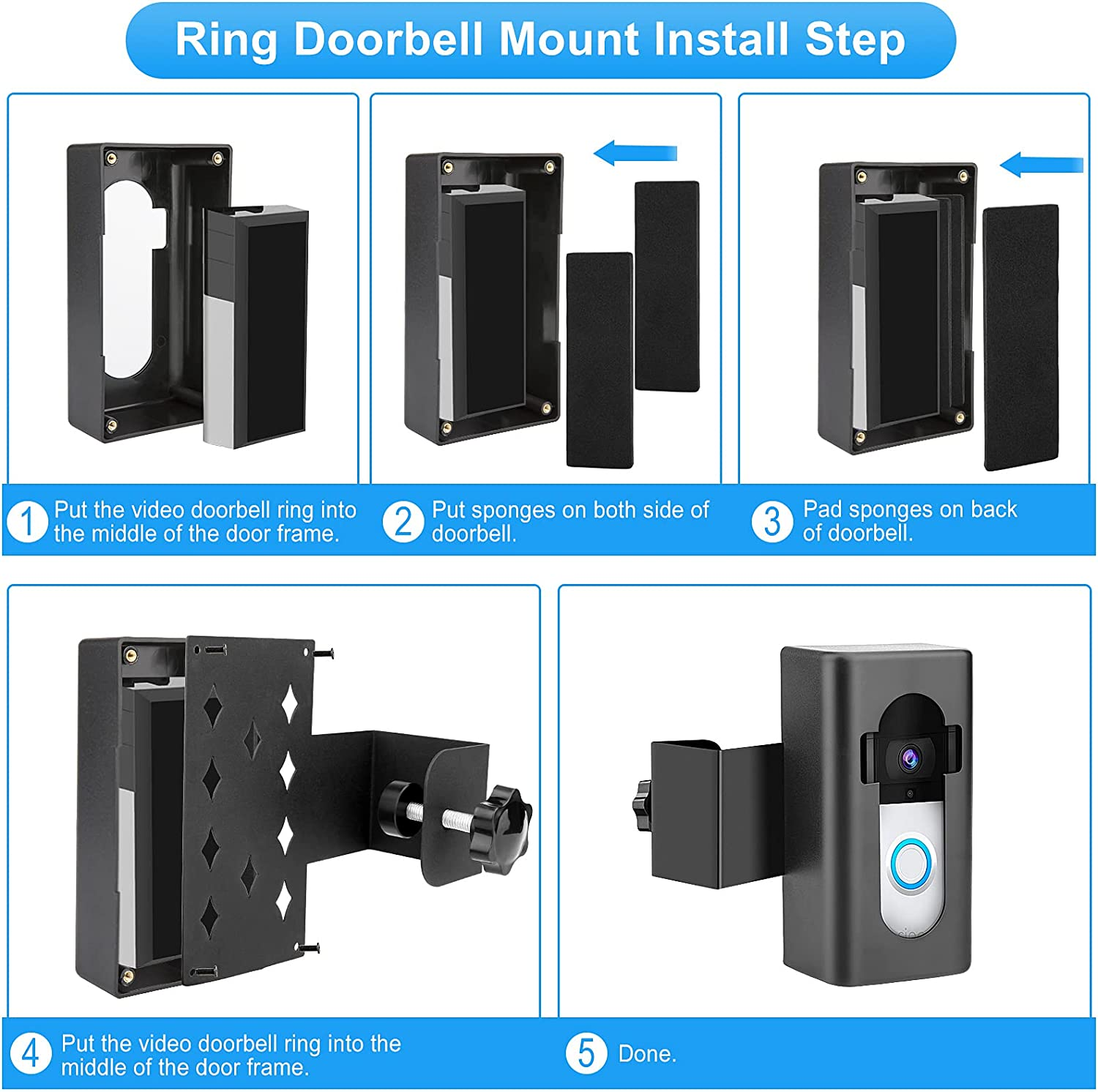 Ring Doorbell Mount, No-Drill Fit for Most Video Doorbell, Apartment Door Holder for Ring Doorbell 1/2/3/3 Plus/4/Pro/2021 - White image number 2