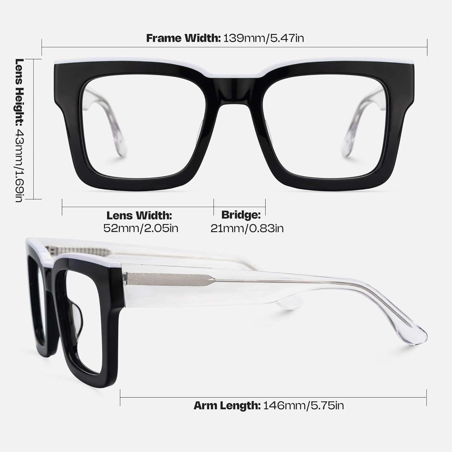 Zeelool Thick Square Glasses Frame for Men Non- Clear Lens Eyeglasses Vorse JGA796000 - Black image number 2