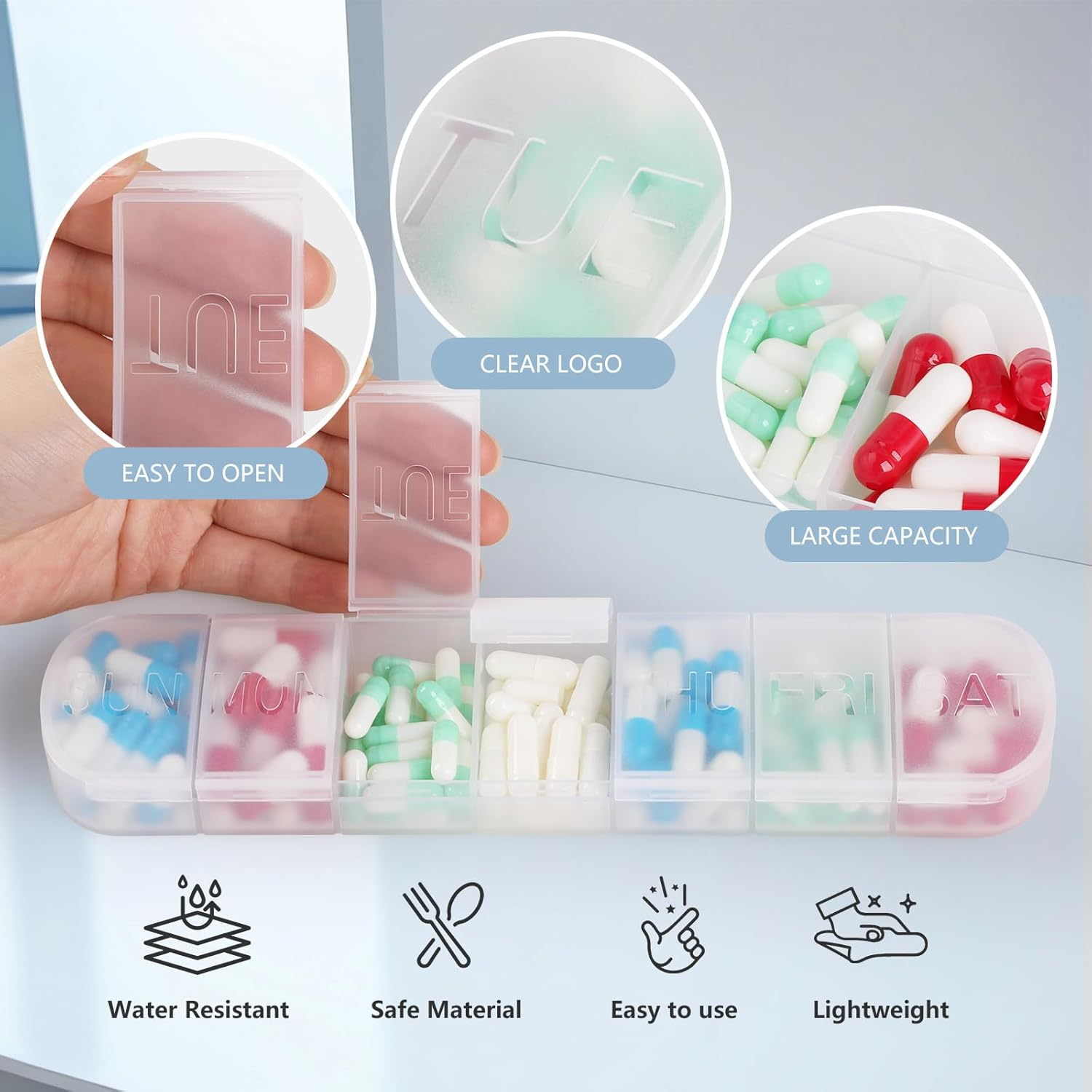 Weekly (7-Day) Pill Organizer,Joogee Travel Pill Organizer,Vitamin Planner, and Medicine Box Small Pill Container for Pocket Purse Medicine Organizer image number 2
