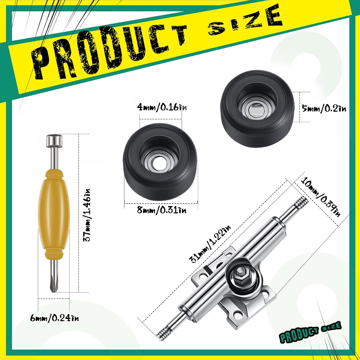 8 Pcs Fingerboard Bearing Wheels Standard Fingerboard Tool Fingerboard CNC Lathed Bearing Wheels Fingerboard Screwdriver and 2 Pcs Nut Driver for 34 Mm Wide Decks Finger Skateboard Trucks (Black) image number 3