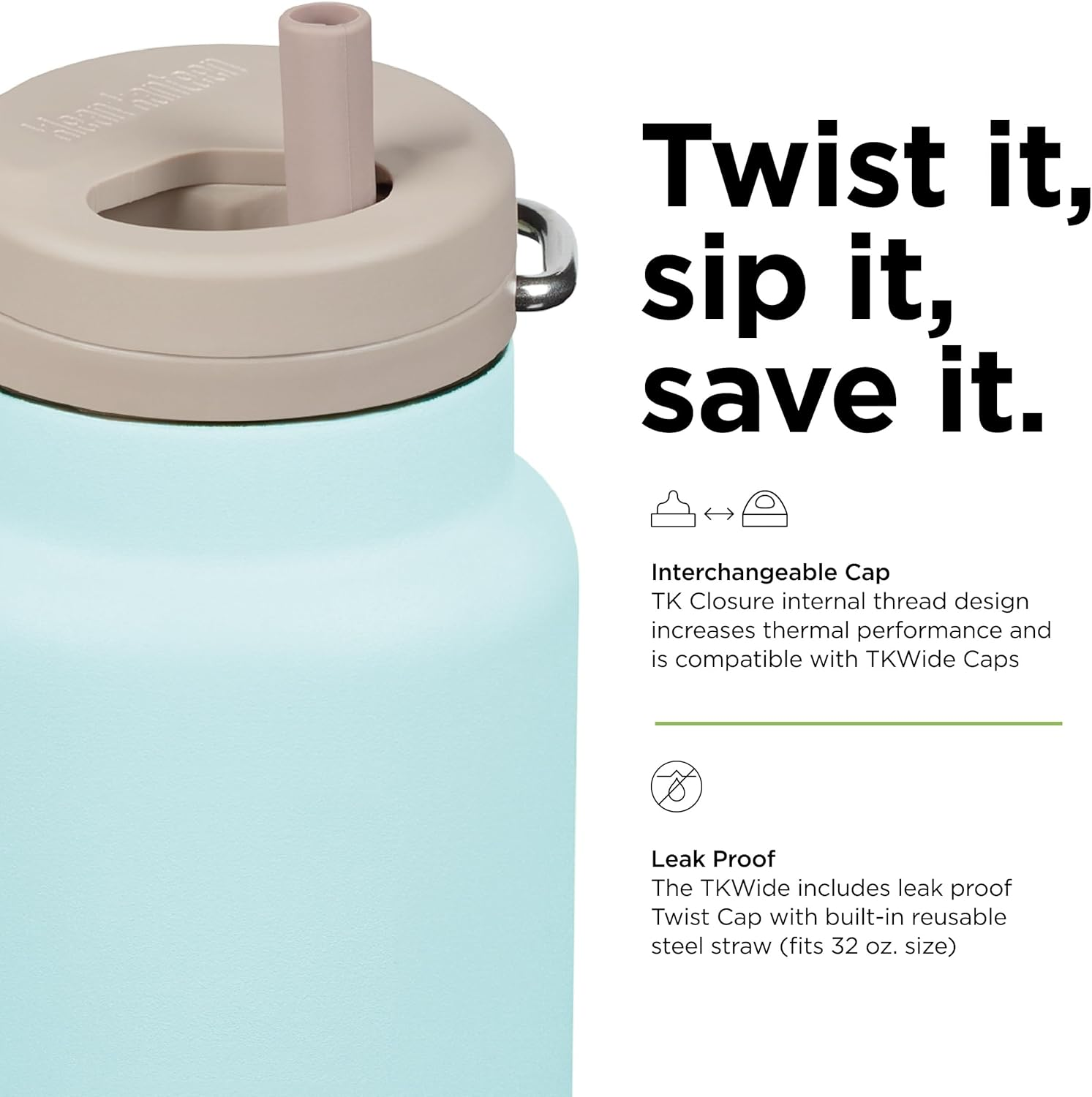 Klean Kanteen Tkwide Insulated Water Bottle with Twist Cap, 946 Ml Capacity, Blue Tint image number 3