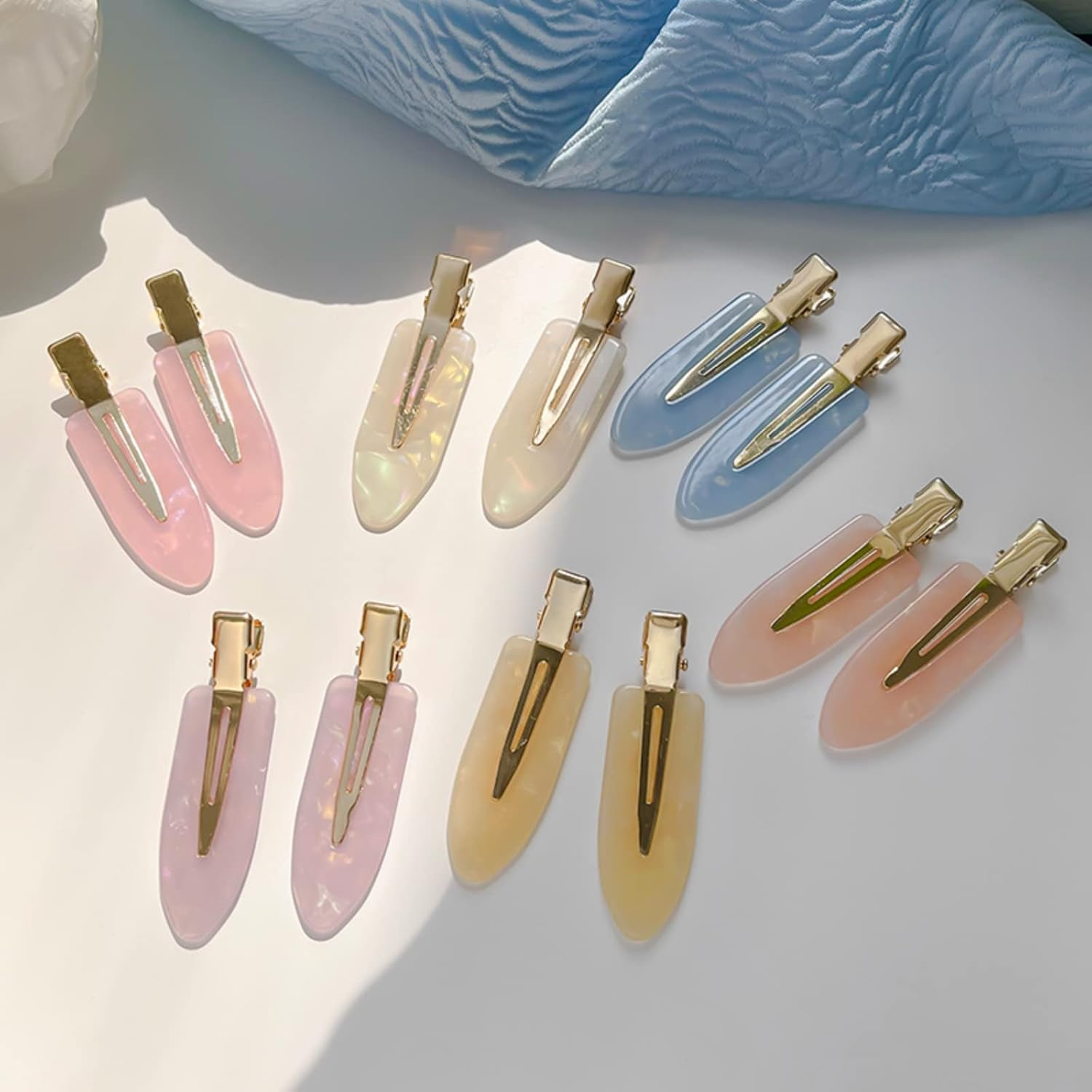 6Pcs No Crease Hair Clips for Styling, White Gold Hair Accessories Makeup, No Bend Creaseless Flat Clips for Salon Styling, Women Girls (Aurora Iridescent Set) image number 5