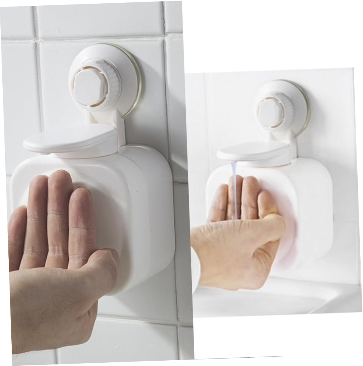 IWOWHERO Wall-Mounted Plastic Soap Dispenser White Refillable Lotion Container Empty Shampoo Bottle Bathroom Shower Toiletries Holder image number 2