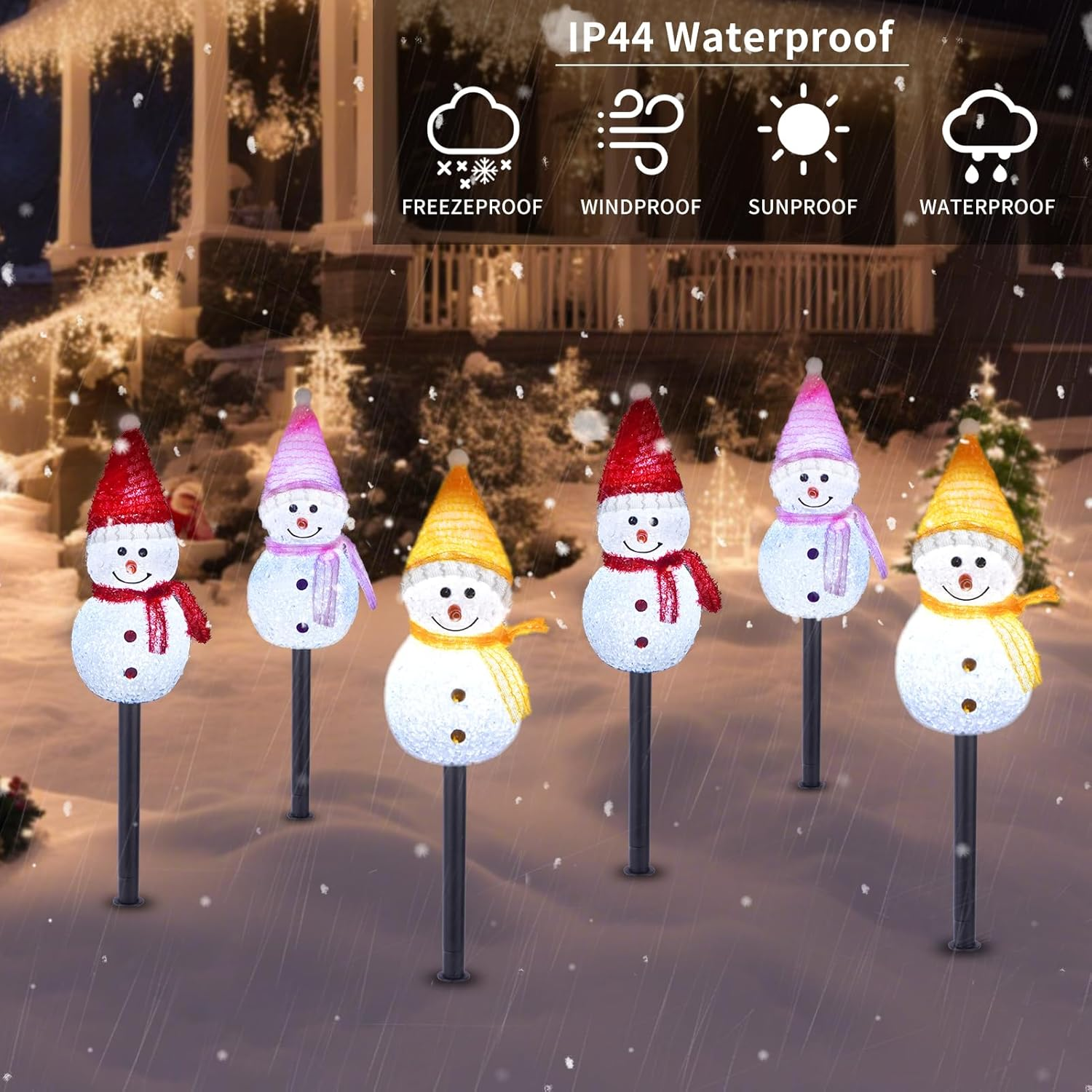 Solar Christmas Pathway Lights Outdoor Decor, Set of 3 Led Snowman Stake Lights, Waterproof Walkway Landscape Light for Winter Yard, Garden, Solar Christmas Decorations image number 6