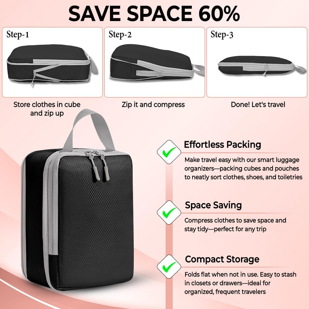 Unipro GOODS- Travel Bag Luggage Organizers 8 Piece Set- Compression Packing Cubes for Suitcases, Drawstring Pouch and Shoe Bag, Travel Accessories, More Lightweight and Durable image number 6