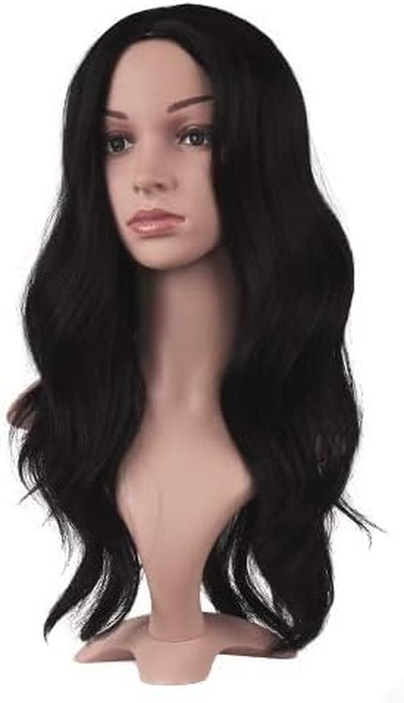 XILIYAI Long Black Wigs for Women, 26 Inch Middle Parting Synthetic Wavy Wig for Daily Party, Natural Black - Blonde--Straight image number 5