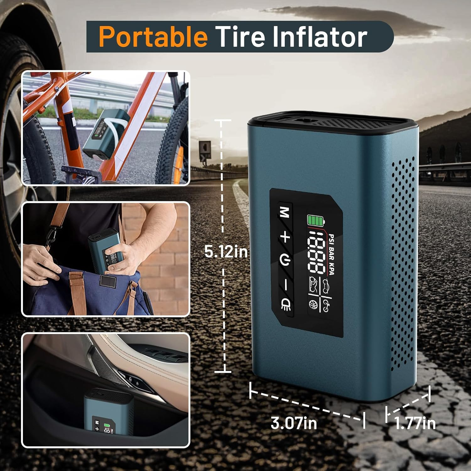 PHIRAH Tire Inflator Portable Air Compressor, Cordless Tire Air Pump for Car Tires with Digital Pressure Gauge, 150PSI Fast Inflation Tire Pump with LED Light for Cars, Motorcycles, Bikes, Balls image number 1