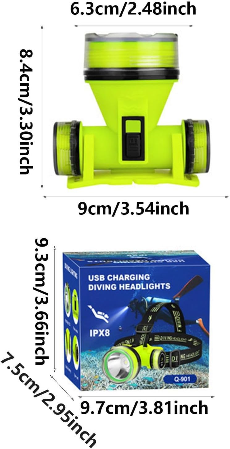 Waterproof LED Head Lamp - Gear Dive Light, Underwater Flashlight Torch | IPX8 USB Rechargeable Lamp, 350M Beam Distance Design, Perfect for Deep Sea Exploration or Night Swimming image number 3