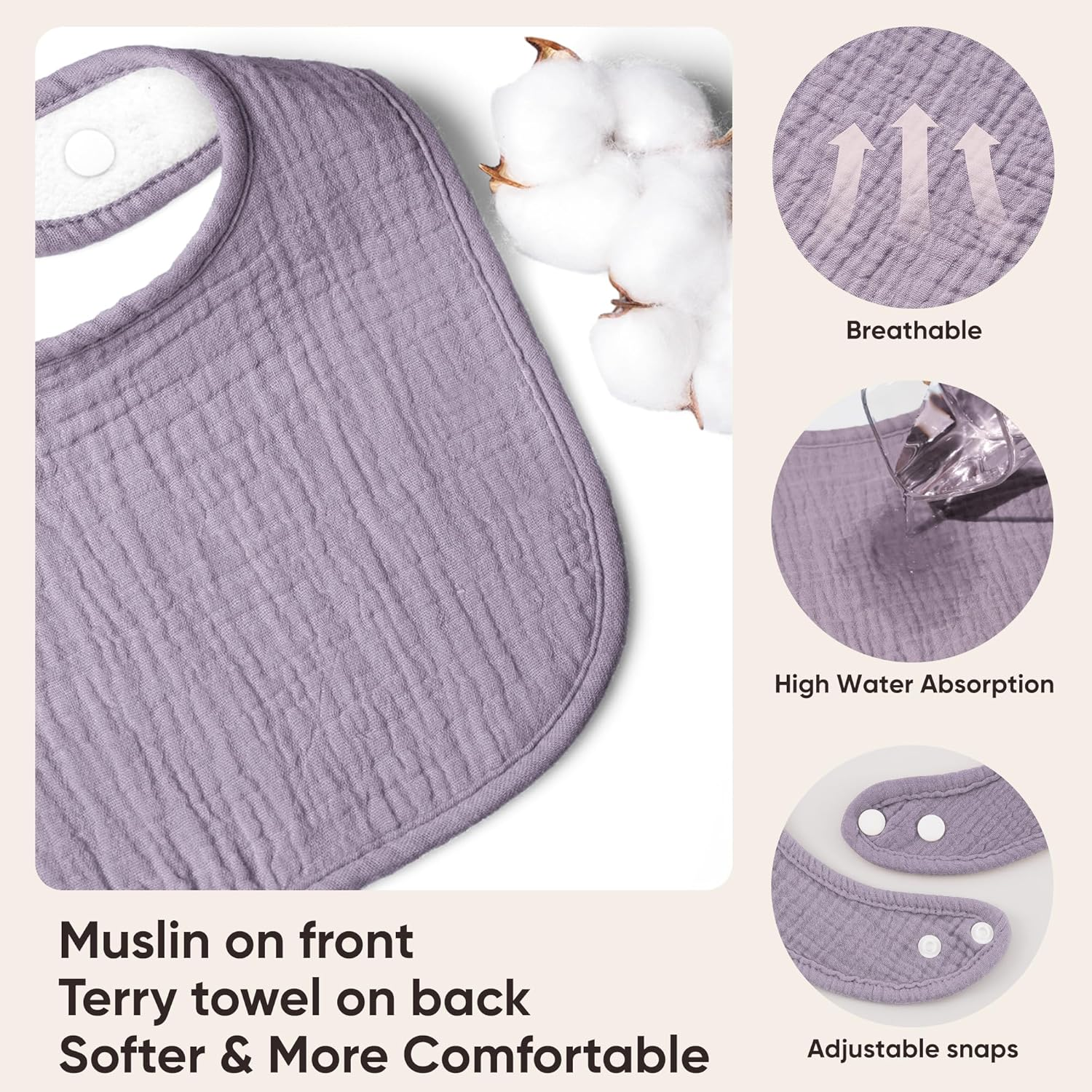 Bearmoss Muslin Baby Drooling Bibs 8 Pack, 100% Cotton Square Adjustable Bandana Bibs for Baby Girls Boys Teething Drool (Summer Berry) image number 4