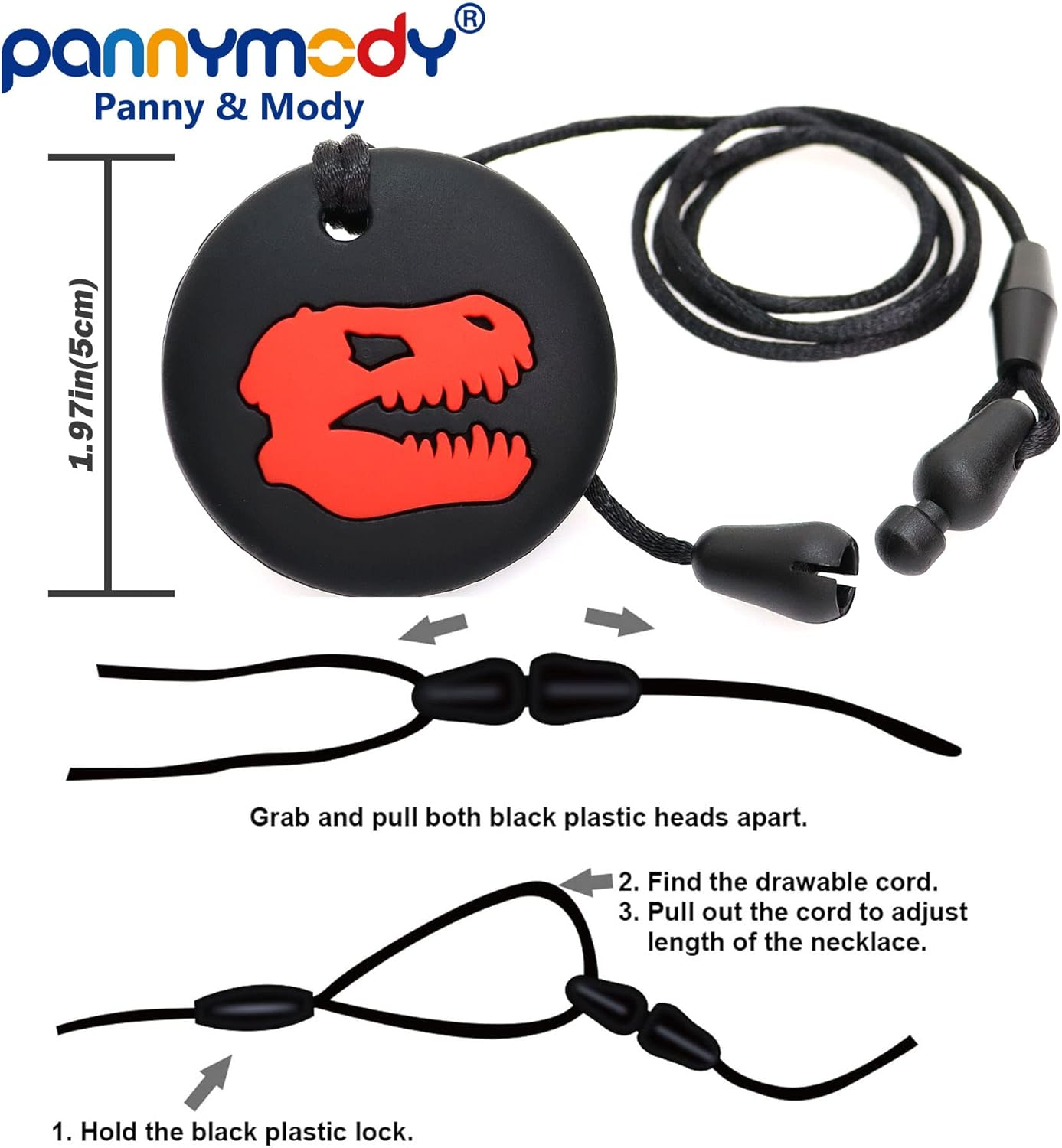 Panny & Mody Sensory Dinosaur Skull Chew Necklace for Kids, Girls or Boys, Silicone Chewy Necklaces Teether Necklace Oral Motor Therapy Toy for Chewing, Autism, SPD, ADHD image number 4