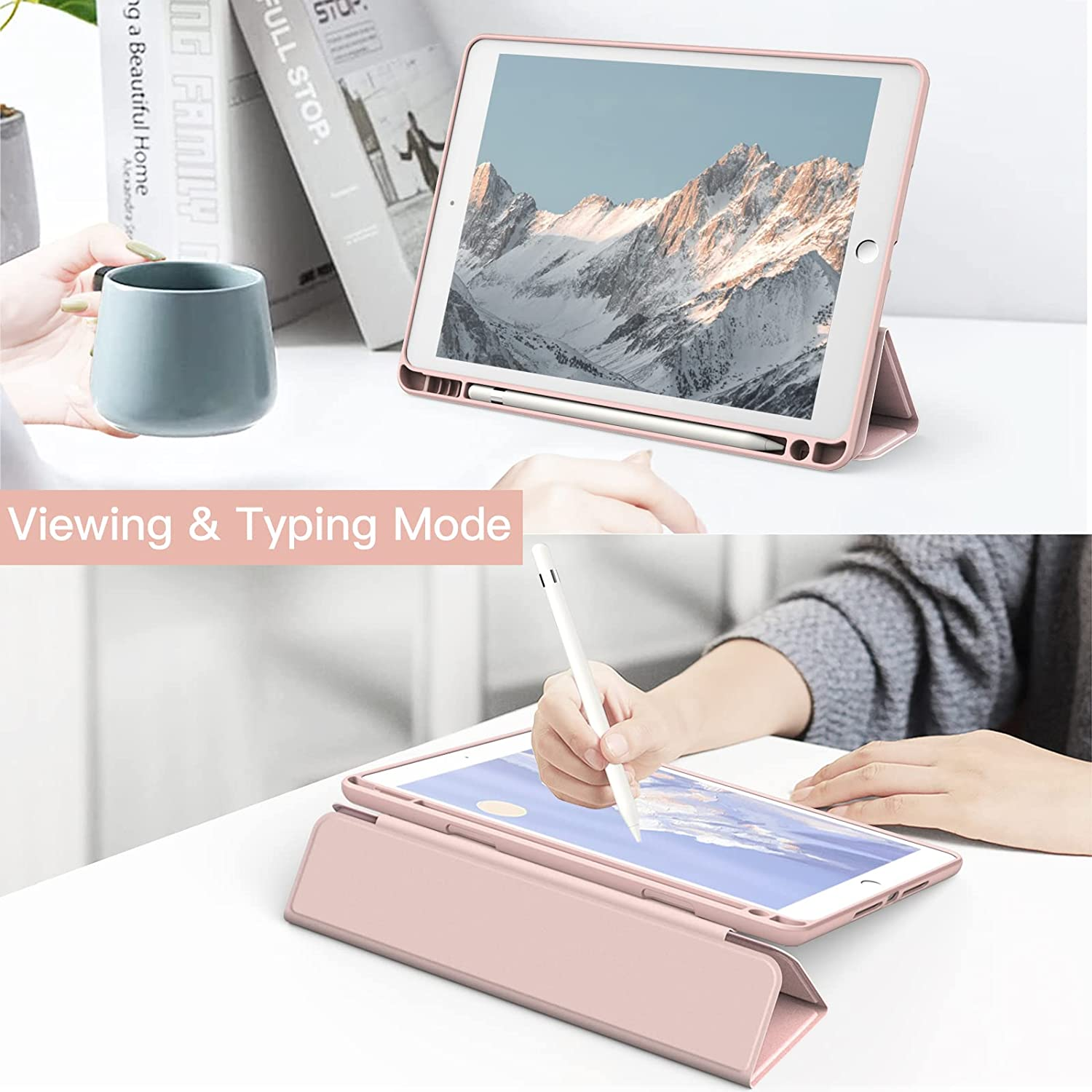 Jetech Case for Ipad 10.2-Inch (9Th/8Th/7Th Generation, 2021/2020/2019) with Pencil Holder, Clear Transparent Back Shell Slim Stand Shockproof Tablet Cover, Auto Wake/Sleep (Rose Gold) image number 2