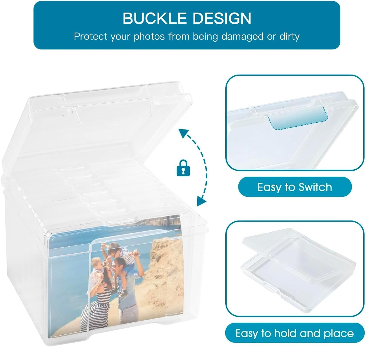 7-Pack Archival Photo Storage - 5X7" Crystal Clear Craft Organizers with Adjustable Dividers & Ergonomic Handle, Acid-Free Scrapbook Boxes for Photos, Stamps, Memorabilia Preservation (Clear, 7) image number 1