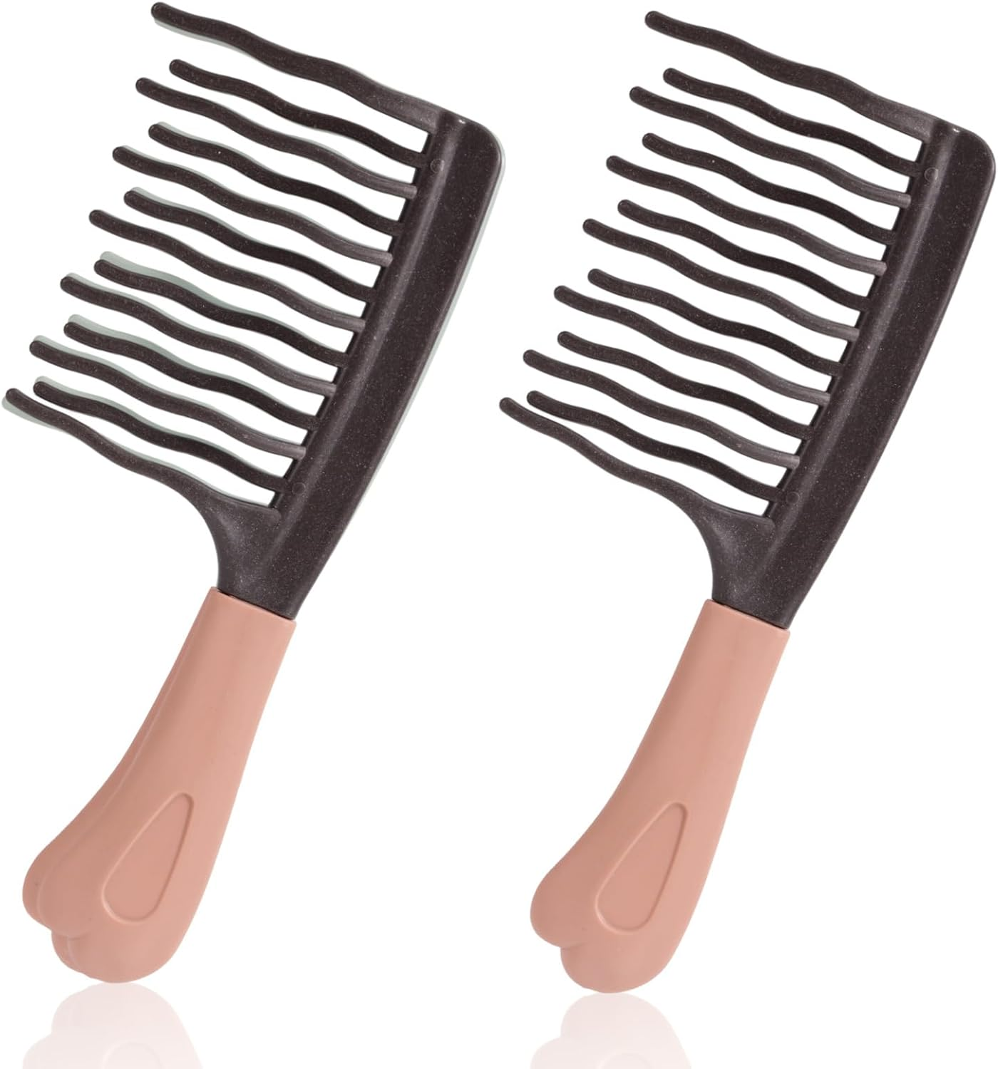 Fukaisu 2Pcs Wide Tooth Curly Hair Comb, Detangling Hair Brush with Double Row Wavy Tooth Design for Long/Thick Dry/Soggy Hairs for Women/Girl(Grey) image number 1