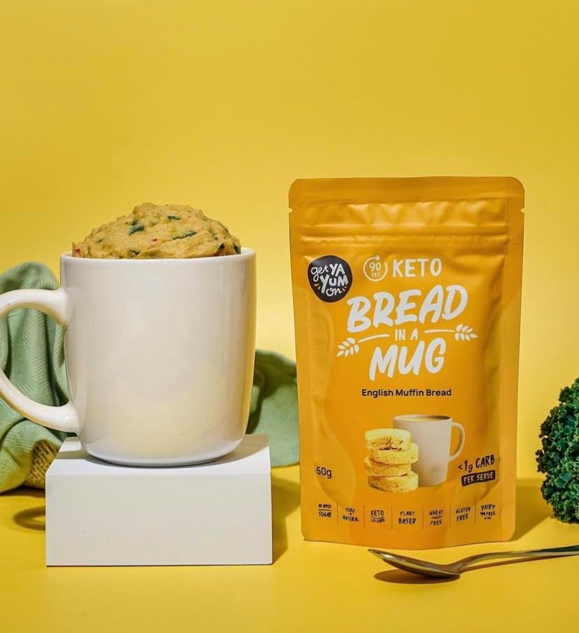Get Ya Yum on 90-Second Bread in a Mug Mix English Muffin VALUE PACK - 5 X Mug Mix: No Sugar Added, Gluten Free, Low Carb (Keto Friendly) Gut Friendly, Vegan Friendly, <1G Carb per Serve, Plant-Based, 250G image number 6