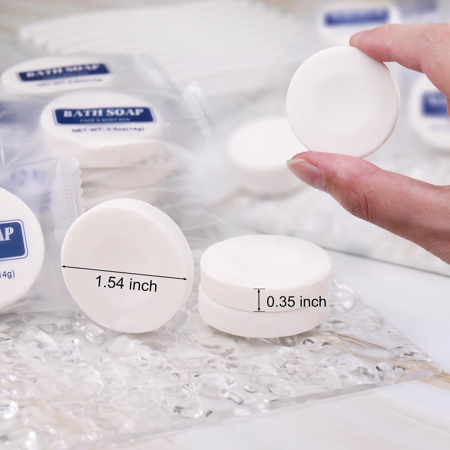 Slequipo Bulk Bar Soap, 100 Pack round Mini Soap Bars Bulk Individually Wrapped, 0.5 Oz Travel Soap Small Hotel Soaps Travel Size Toiletries for Hotel Guest Bathroom(Round) image number 5