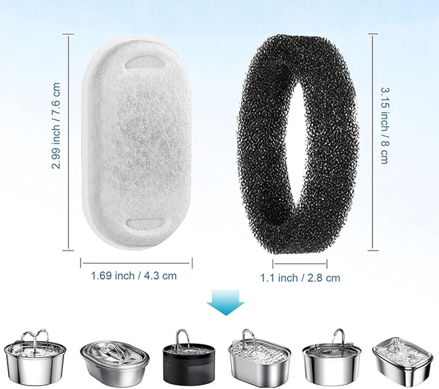 Water Fountain Filter, Replacement Filter for Cat Fountain, Drinking Fountain Filter, 4 Pack Replacement Filter, Cotton Activated Carbon & Resin Cat Fountain Filter with Triple Filtration, for Cats