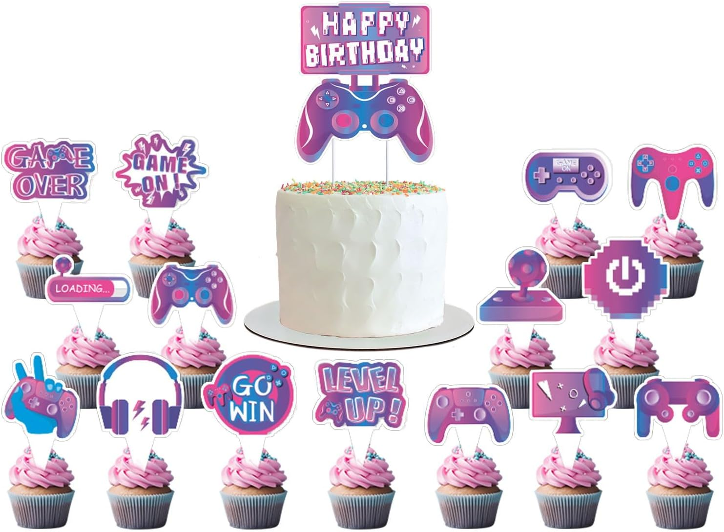 37Pcs Video Game Party Decoration Set, Video Game Themed Birthday Party Decorations, Includes Banner Balloons Cake Toppers image number 6