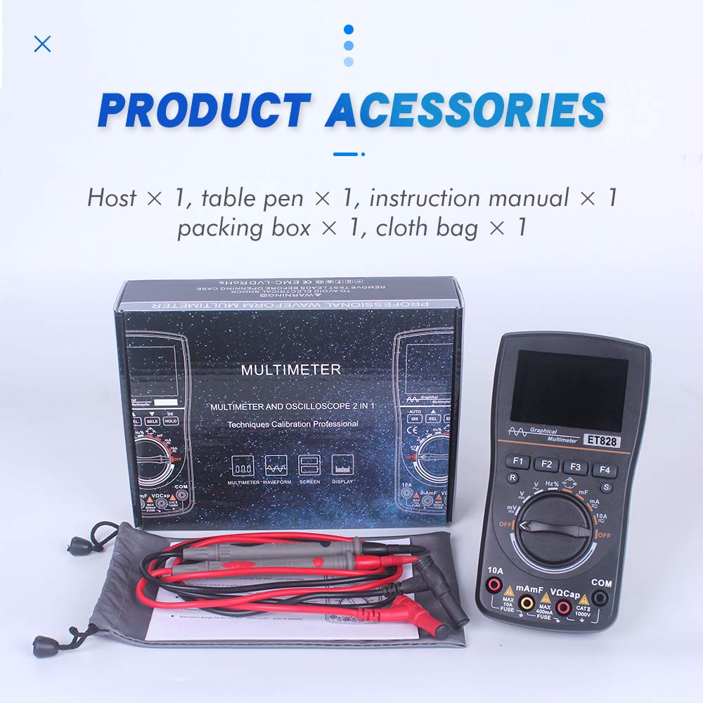 ET828 Intelligent Graphical Digital Oscilloscope Multimeter 2 in 1 with 2.4 Inches Color Screen 1Mhz Bandwidth 2.5Msps Sampling Rate for DIY and Electronic Test image number 1