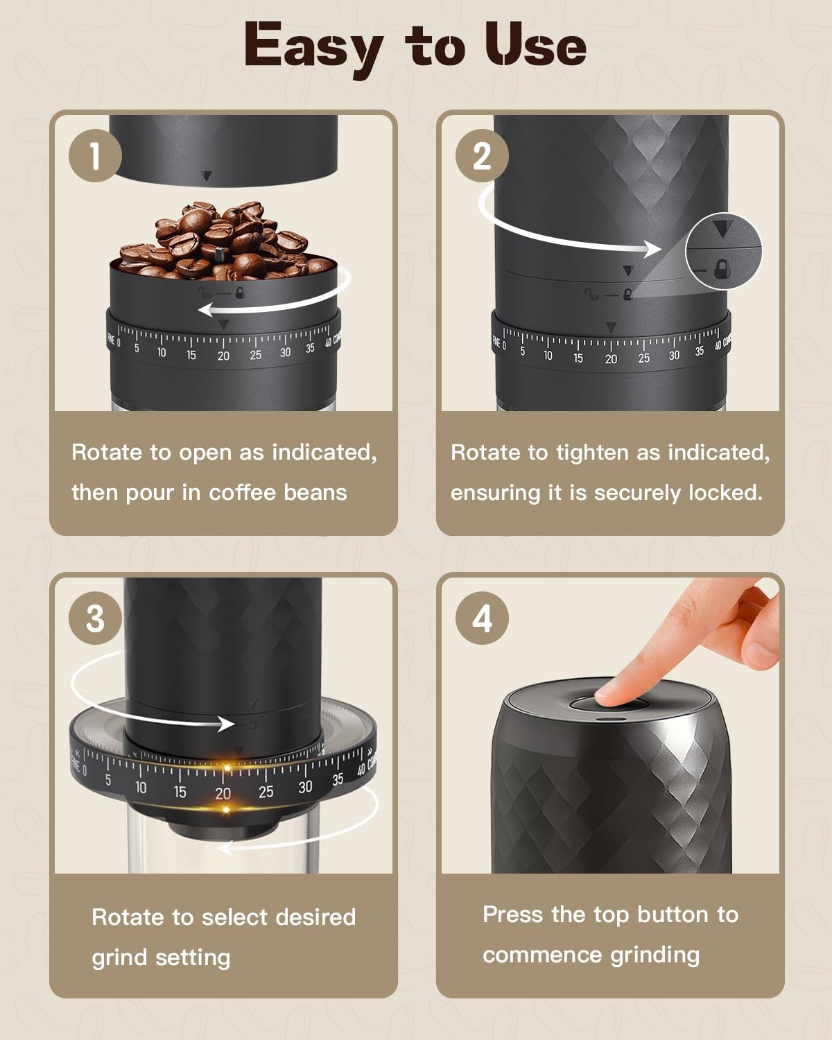 YLSD Portable Electric Coffee Grinder, Ceramic Burr, 1800Mah Rechargeable Cordless Grinder for Travel, Office, Camping & Fresh Coffee Anywhere (Black) image number 5