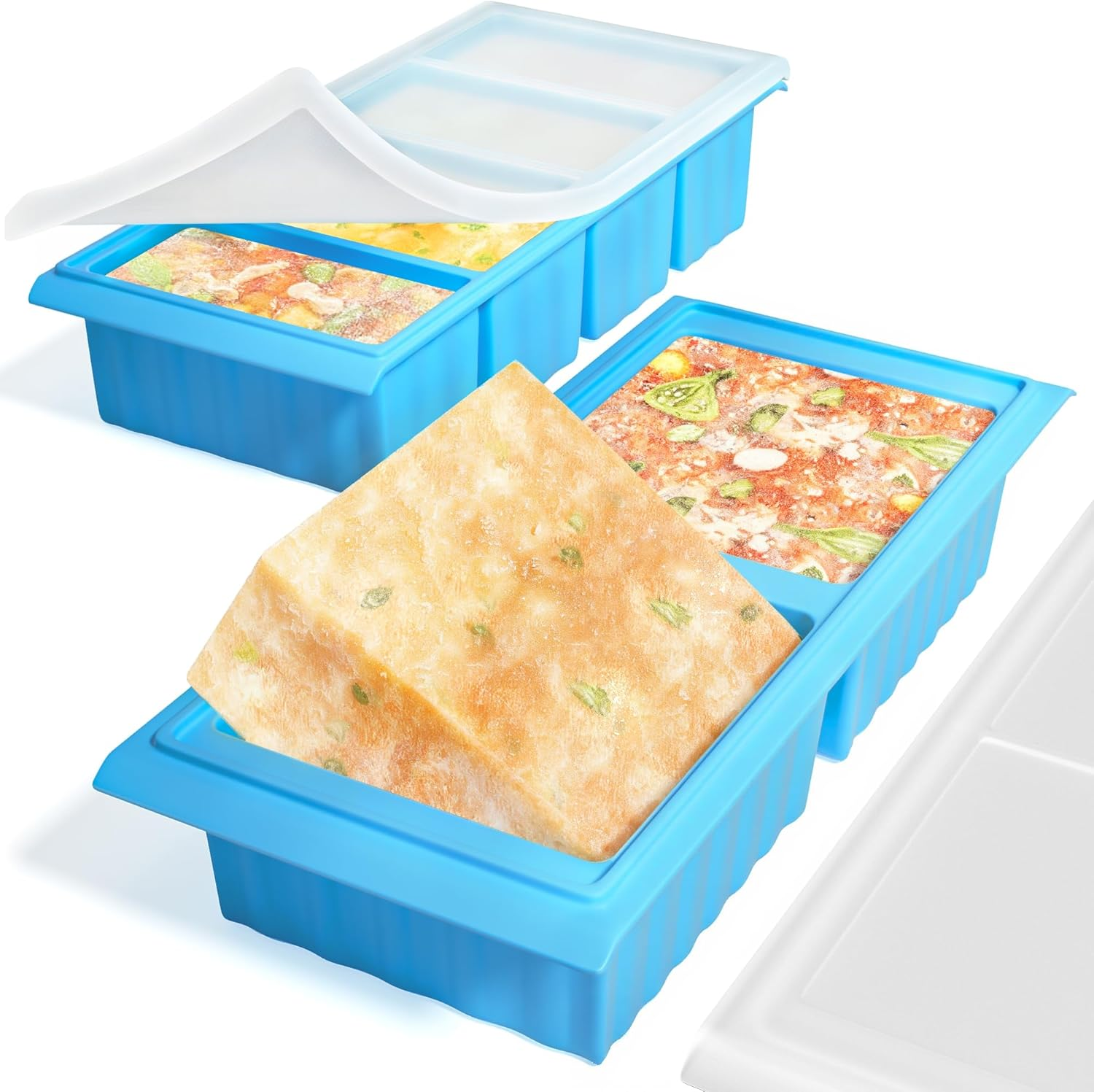 Dawntress Silicone Freezer Tray with Lid - 2Pack Soup Freezer Containers Moulds, Kitchen Portion Food Storage for Freezing Broth, Rice, Sauce, Leftovers, Gift Set BPA Free - 1 and 2 Cup image number 4