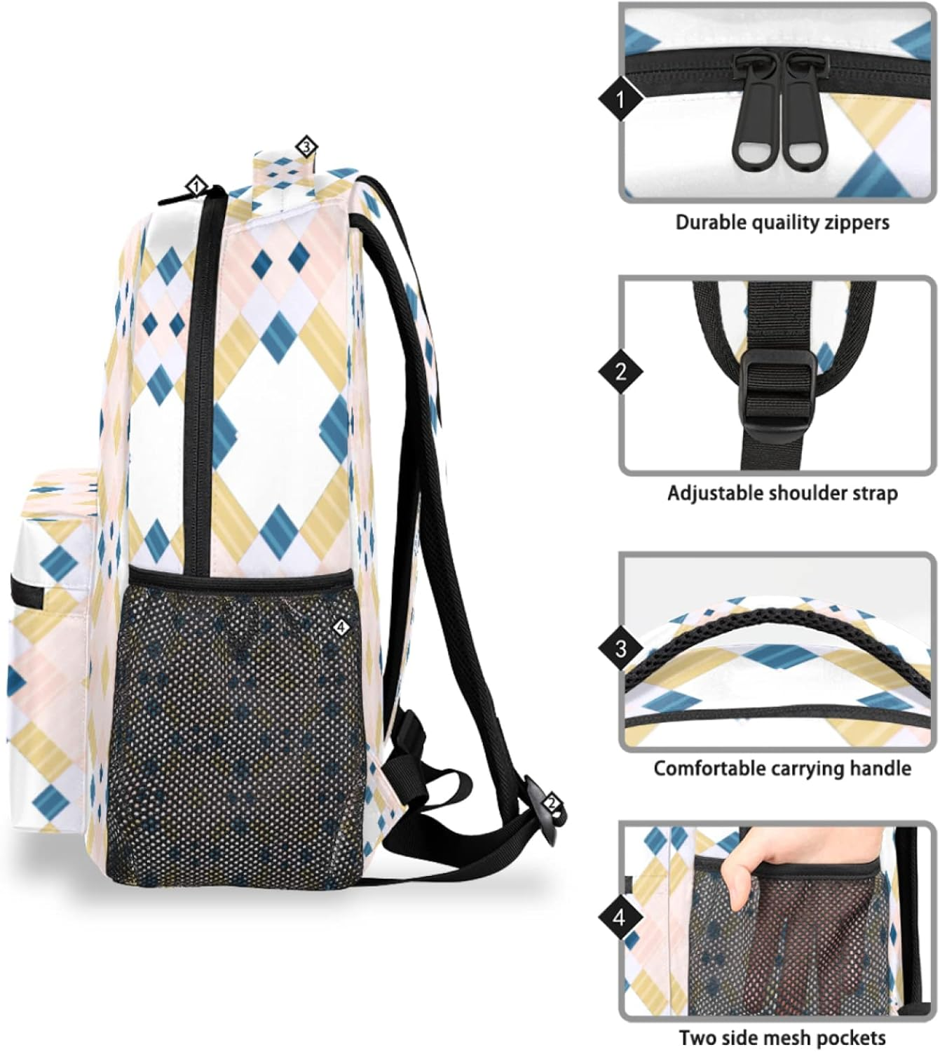 Tropicallife Artistic Abstract Square Backpack Lightweight Waterproof Travel Rucksackart Grid Stylish Backpack for Man Women image number 4