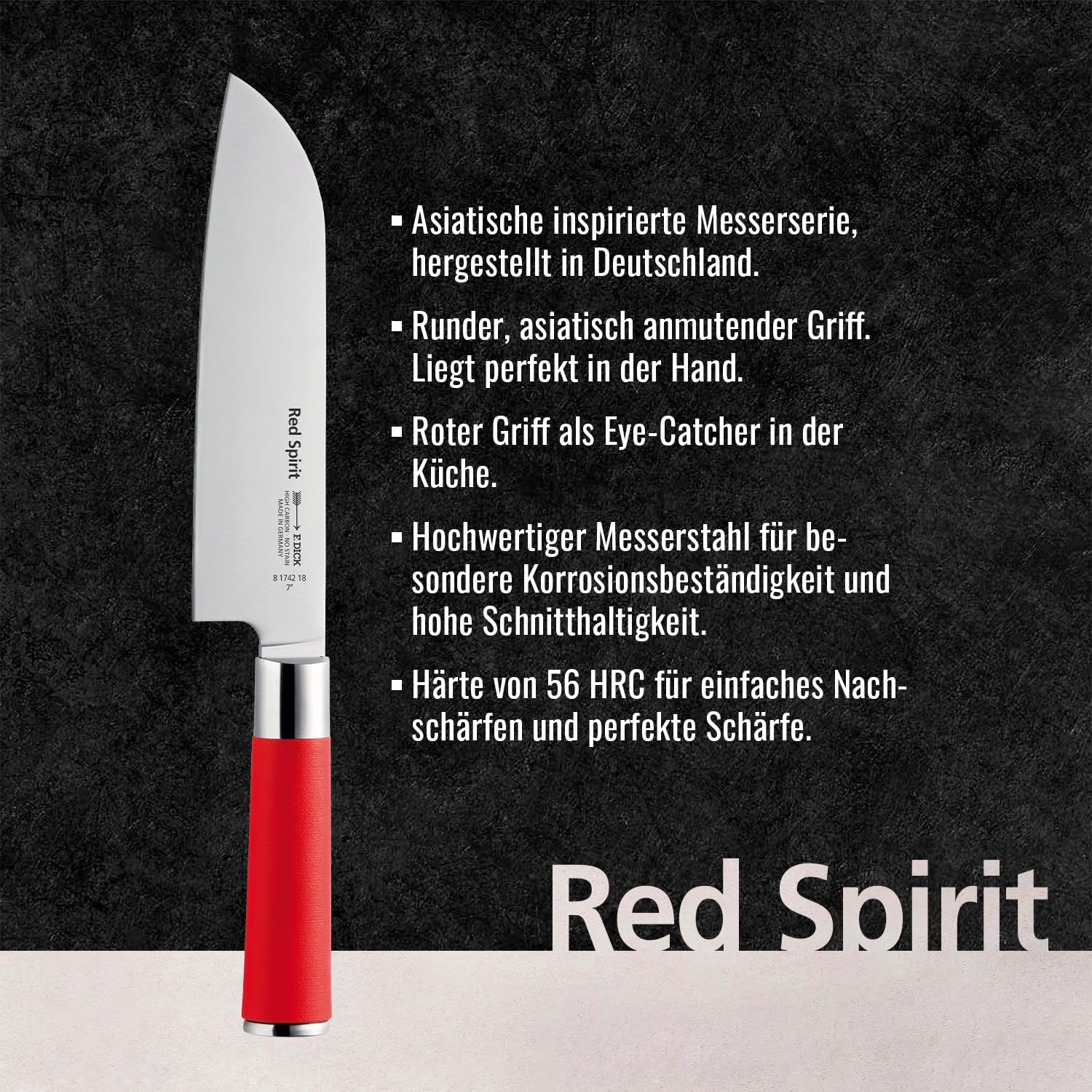 F.Dick FD-81742-18-2 Red Spirit C&C/P Santoku Knife, Black, FD-81742-18-2 image number 1