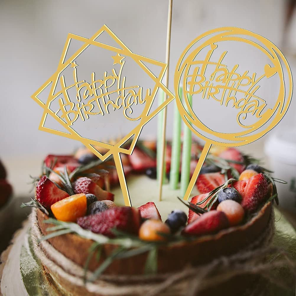 6 Pack Gold Birthday Cake Topper Set, Acrylic Happy Birthday Cake Toppers Cupcake Toppers,Double-Sided Glitter Happy Birthday Gold Cake Topper Set,Acrylic Happy Birthday Cake Toppers Cupcake Toppers image number 3