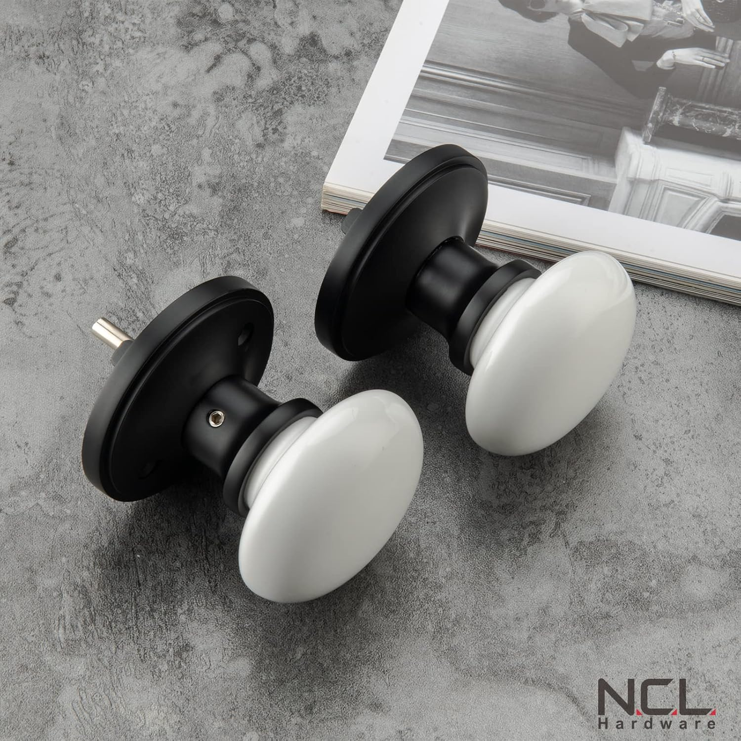 NCL White Door Knobs, Keyless Door Handles, Porcelain Door Levers, Interior Bath Door Knob