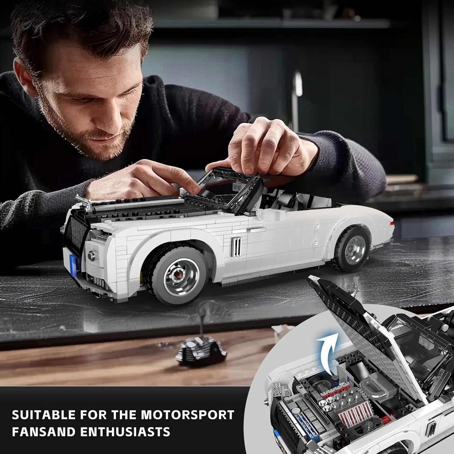 Mould King 10031 MOC Technik Roadster Model Building Block Set, Creative Tech Roadster Convertible Car Clamping Blocks Kit, Car Model Blocks Toy Set Suitable for Supercar Enthusiasts (1603+ PCS) image number 1