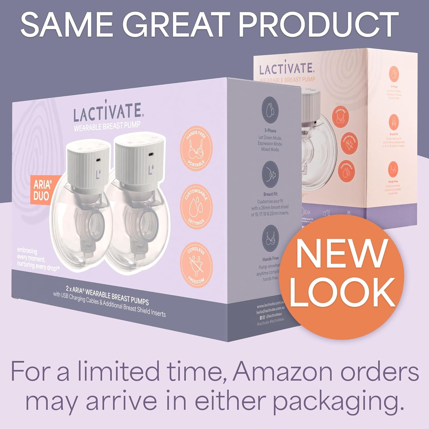 Lactivate ARIA Wearable Breast Pump - Quiet, Portable, USB-C Rechargeable, Hands-Free Electric Pump with Hospital-Grade Suction, 3 Modes & 9 Suction Levels for Efficient Breastfeeding image number 2