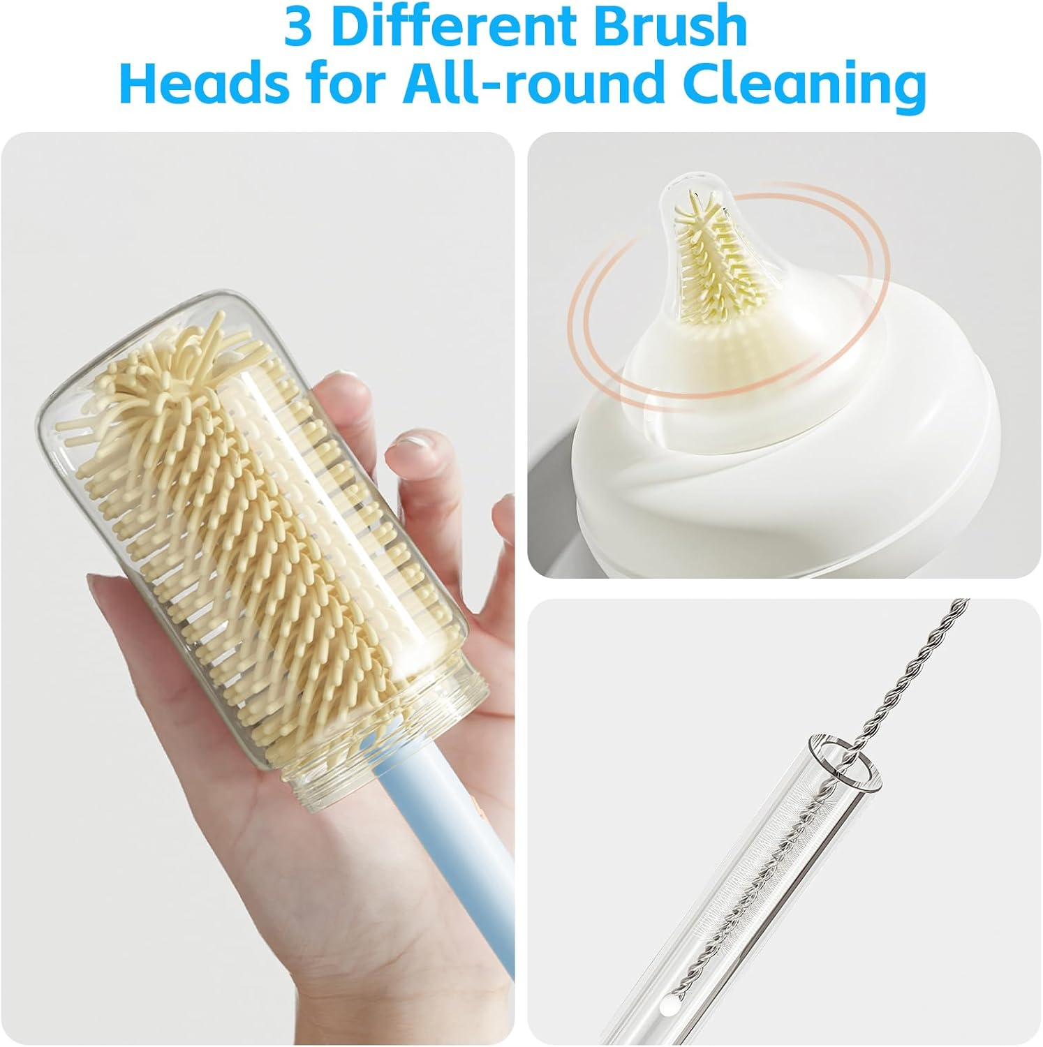 7 in 1 Baby Bottle Cleaner Set with Drying Rack, Draining Tray, Detachable Brushes for Bottles, Nipples, Straws, Soap Dispenser, Ideal Travel Gifts - Blue image number 4