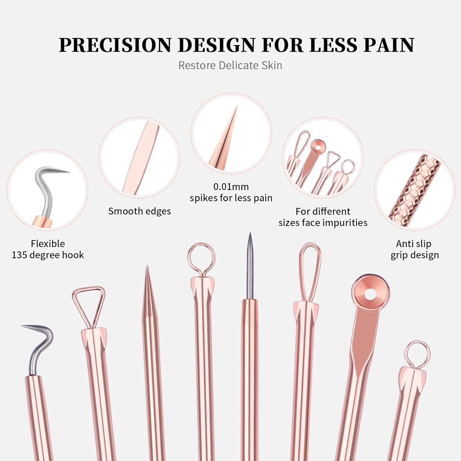 Ducare Blackhead Remover Comedone Extractor Acne Removal Kit for Blemish, 4Pcs Professional Pimple Popper Tool Kit, Stainless Steel (Gold) image number 1